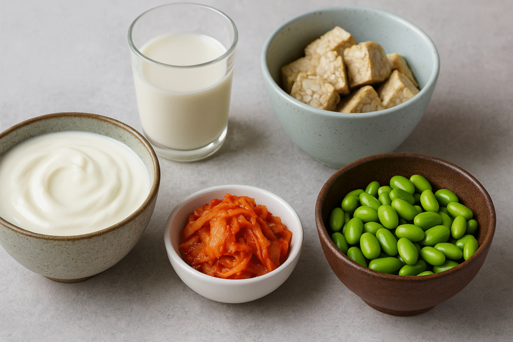 Yogurt with “live and active cultures,” kefir, tempeh, miso, fermented veggies can support a diverse diet. Choose options without a lot of added sugar.