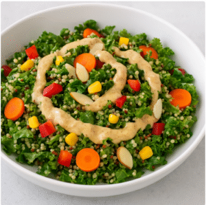 2. Kale and Quinoa Superfood Salad with Tahini Dressing