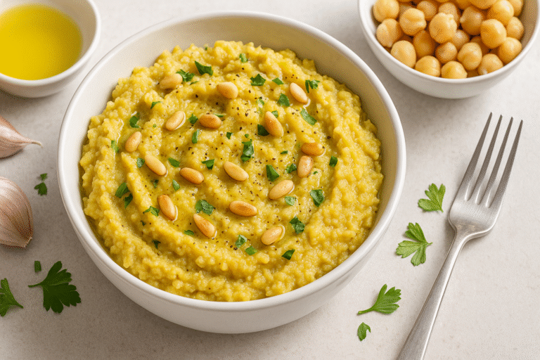 1) Roasted Garlic & Chickpea “Mash” (10 min)