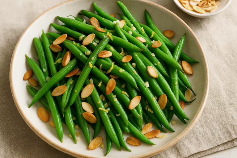 3) Garlicky Green Beans with Toasted Almonds & Lemon​
