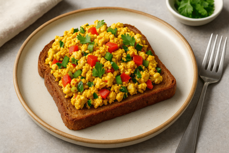 2) Tofu Bhurji Toast (Indian-style scramble) (28–30 g protein)​