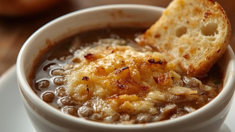 1) Classic Paris Bistro French Onion Soup (Soupe à l’Oignon Gratinée)​
