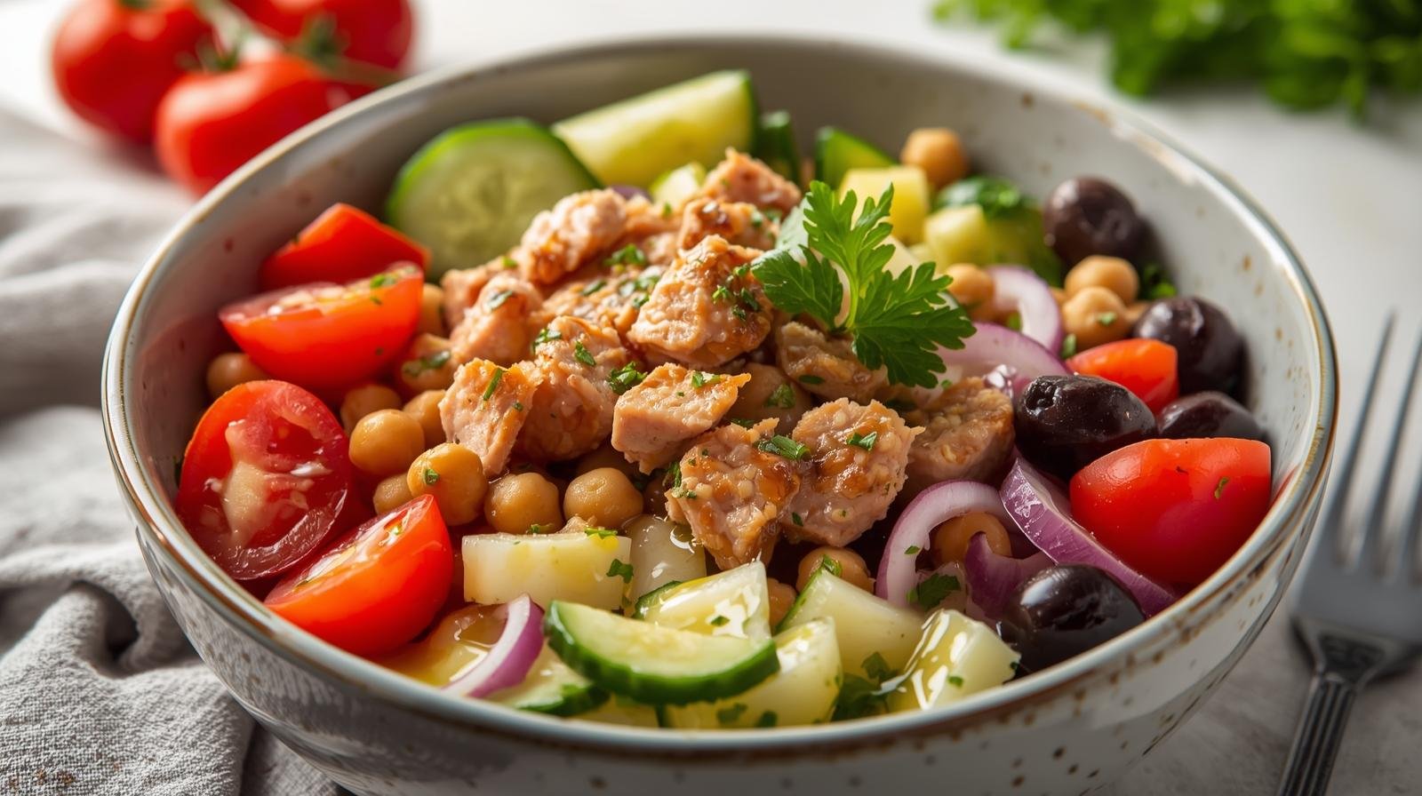 1) Mediterranean Chickpea-Tuna Bowl (20 min)