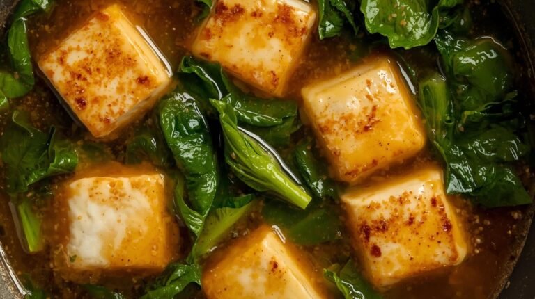 3) Miso-Ginger Broth with Tofu & Greens (don’t boil the miso)​