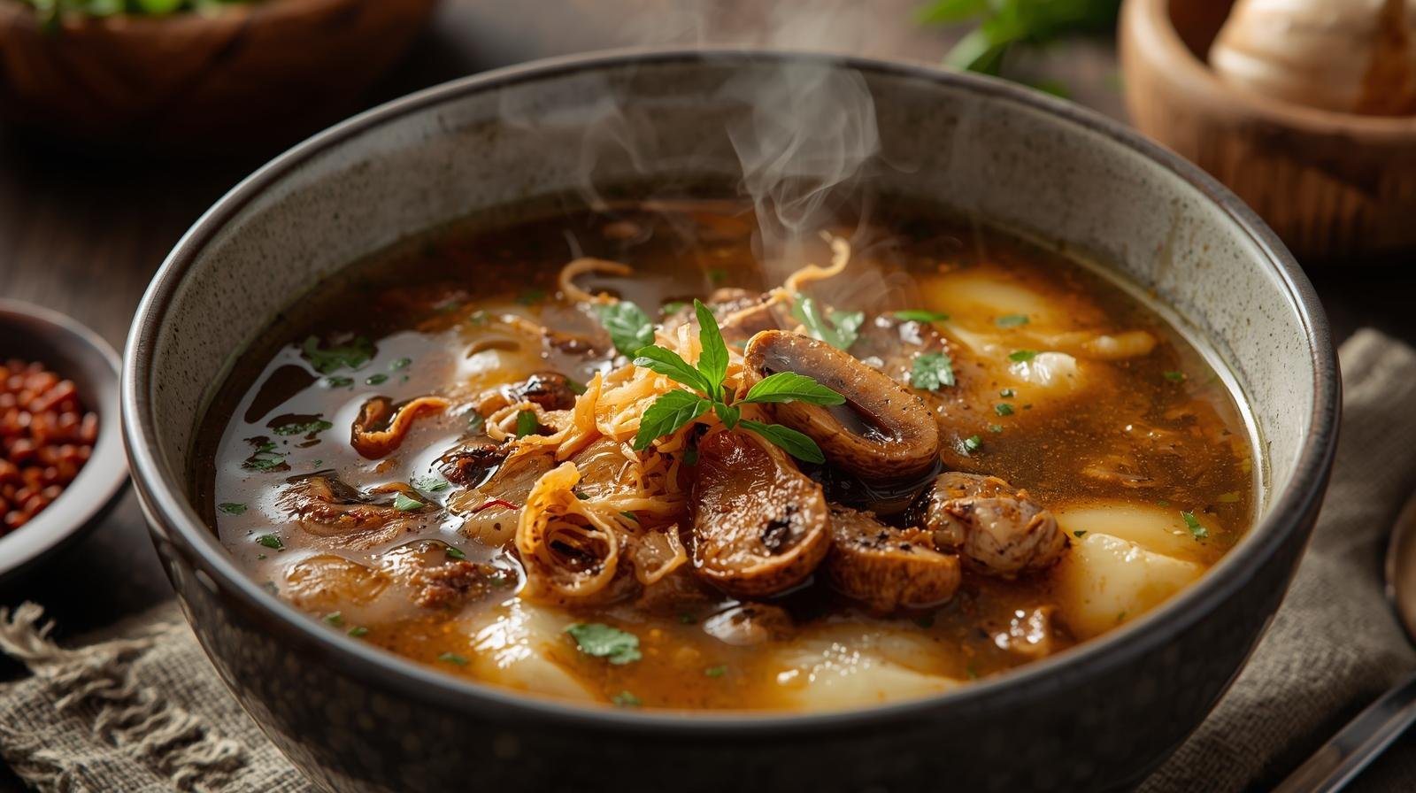 3) Vegetarian Umami-Bomb Onion Soup (Miso & Porcini)