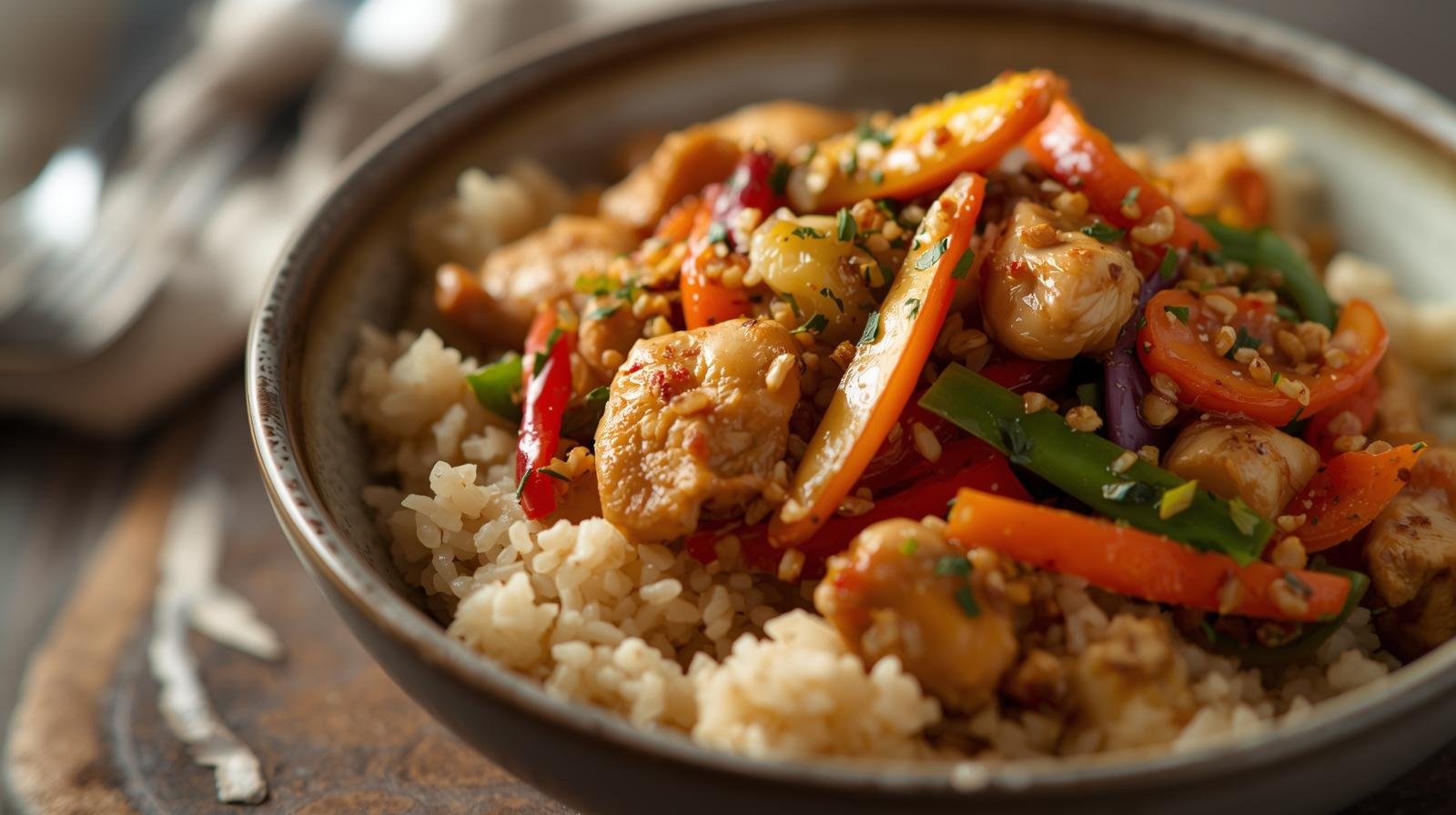 3. Lean Chicken & Veggie Stir-Fry with Brown Rice​