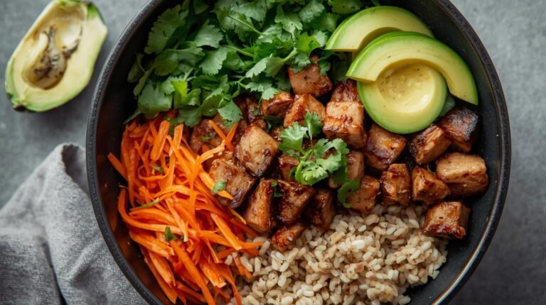 4) Tempeh–Kimchi Brown Rice Bowl​