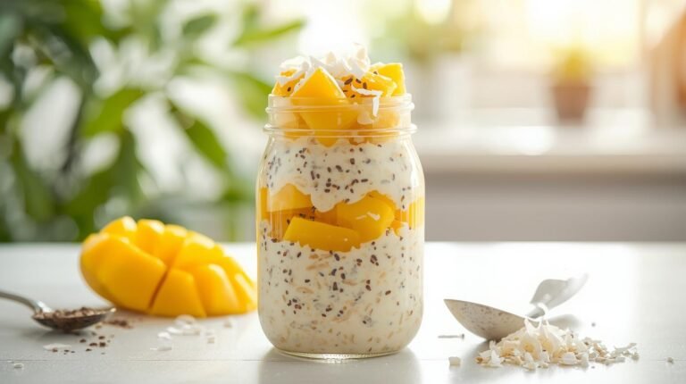 4. Tropical Coconut Mango Overnight Oats (Vegan-Friendly)​