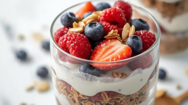 Day 2 – Greek Yogurt Berry Protein Parfait with Granola & Nuts (17–20 g protein)​