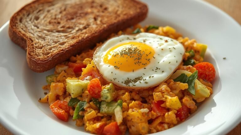 2. Egg & Veggie Scramble with Whole-Grain Toast (Anytime Meal)​