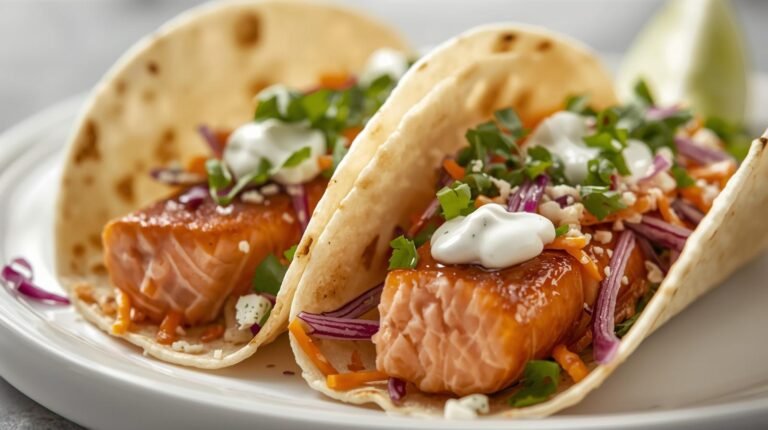 2. Salmon Fish Tacos with Yogurt Lime Slaw​