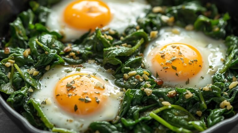3. Garlicky Spinach & Egg Skillet – High-Potassium Green Breakfast​