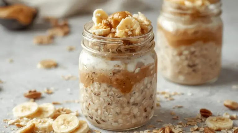 1) Peanut Butter Banana “High-Protein” Overnight Oats​