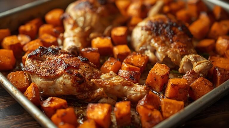2) DASH-Approved Chicken & Sweet Potato Sheet-Pan Dinner​