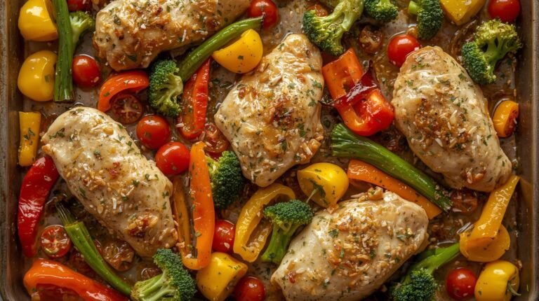 4) Sheet-Pan Lemon Herb Chicken & Rainbow Veg​